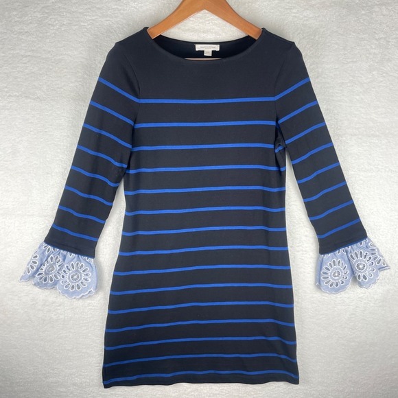 Beach Lunch Lounge Sz S Striped 100% Cotton Knit Sweaterdress Midi Long Sleeves - Picture 6 of 16